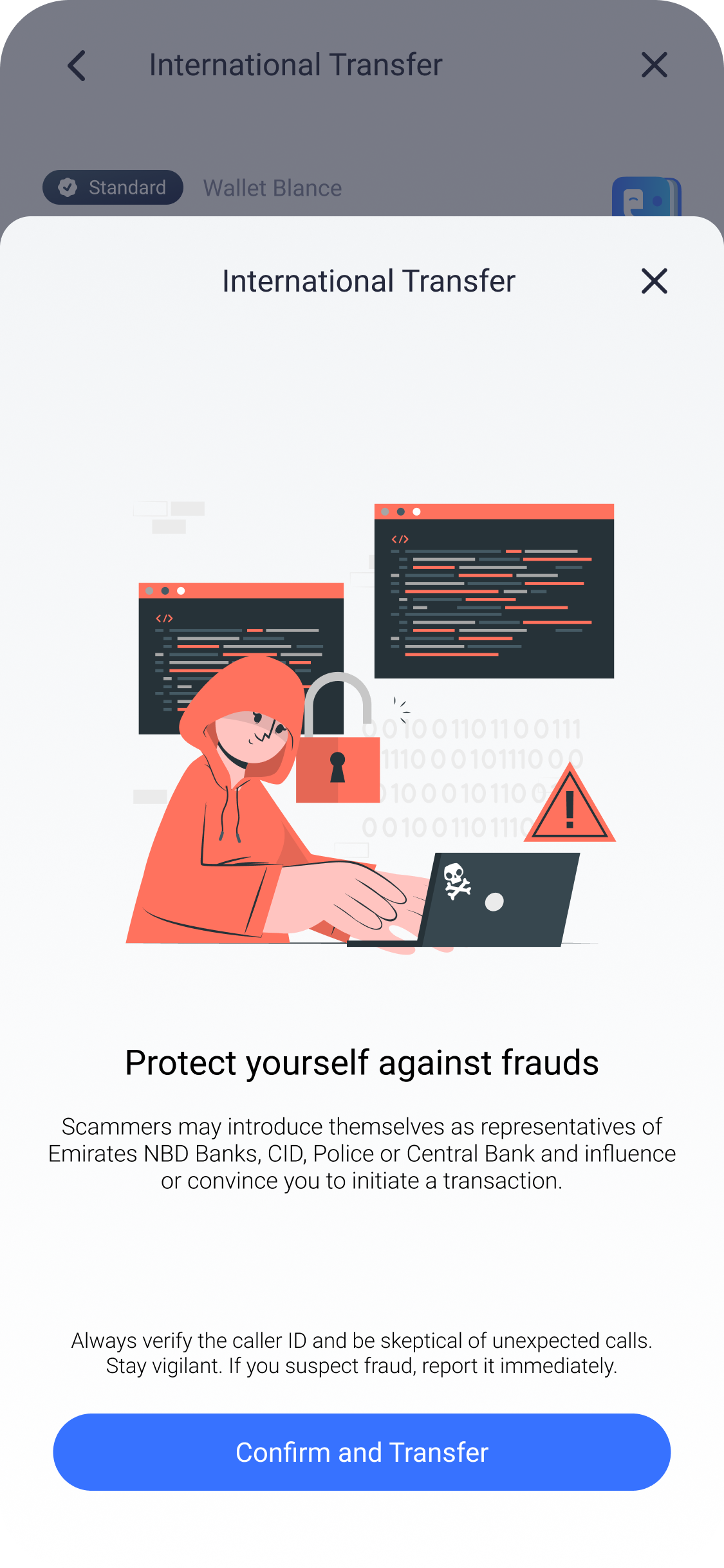 Fraud warning before an international transfer